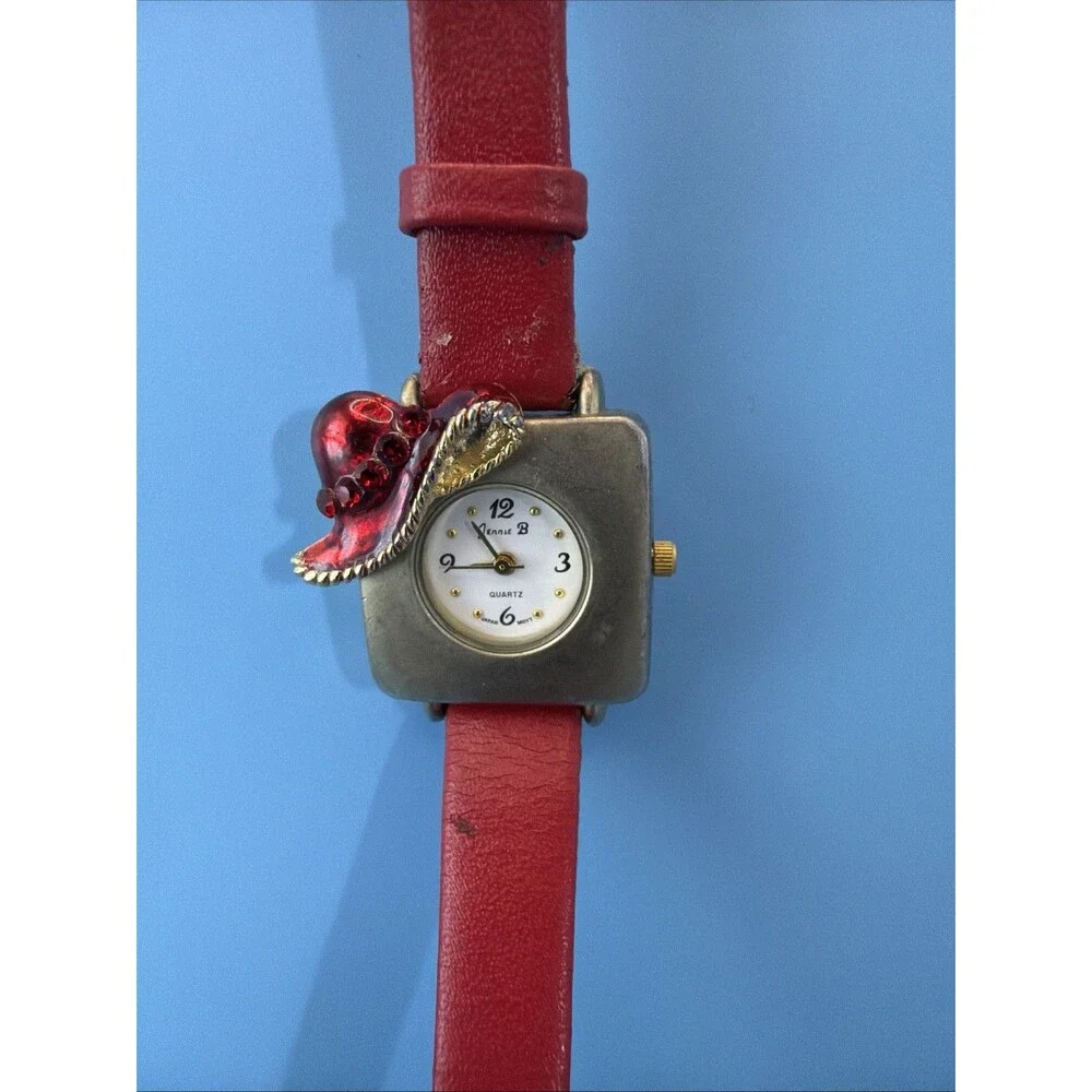 Jennie B Red Hat Society Watch VERY RARE New Battery Genuine Leather Band